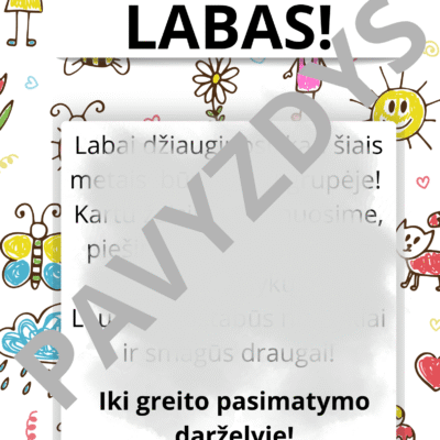 PDF sveikinimo laiškas (naujai pradėsiančiam lankyti įstaigą) vaikui ir tėvams „Iki greito pasimatymo darželyje“ – spalvingas, draugiškas laiškelis Rugsėjo 1-ajai.