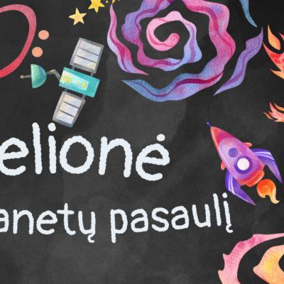 Skaidrės „Kelionė po planetų pasaulį“ – vaikams apie Saulės sistemos planetas, astronautus ir kosmoso kūrybines veiklas.