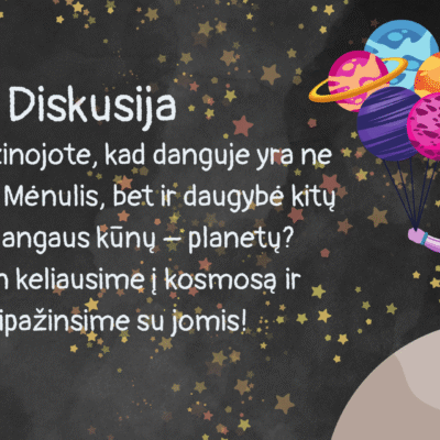 Skaidrės „Kelionė po planetų pasaulį“ – vaikams apie Saulės sistemos planetas, astronautus ir kosmoso kūrybines veiklas.