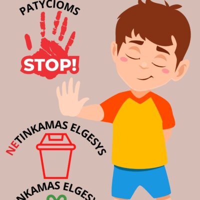 Vaikams skirta PDF priemonė „STOP patyčioms! Tinkamas ir netinkamas elgesys“ – 10 užduočių rinkinys, mokantis draugiškumo ir pagarbos.