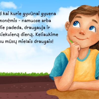 Edukacinės skaidrės vaikams (4–7 m.) apie naminius ir beglobius gyvūnus.