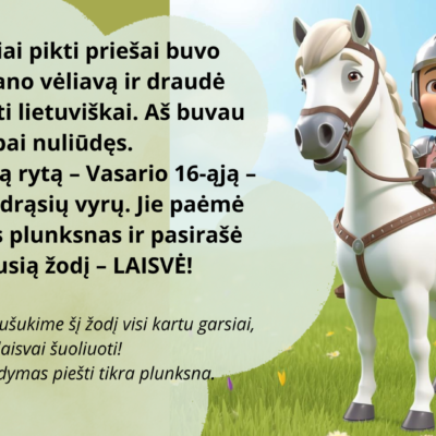 Skaidrės. Vasario 16-osios pažinimo kelionė vaikams per žaidimą ir vaizduotę „Žaidžiame Lietuvą: Geltona, Žalia, Raudona!“