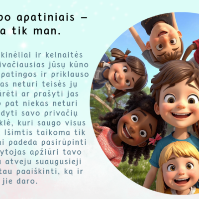 „Mano kūnas priklauso tik man“ – prevencinės skaidrės vaikams (PDF). Išmokykite vaikus kūno saugumo, „Apatinių taisyklės“ ir ribų. Tvarus ugdymas prieš smurtą.