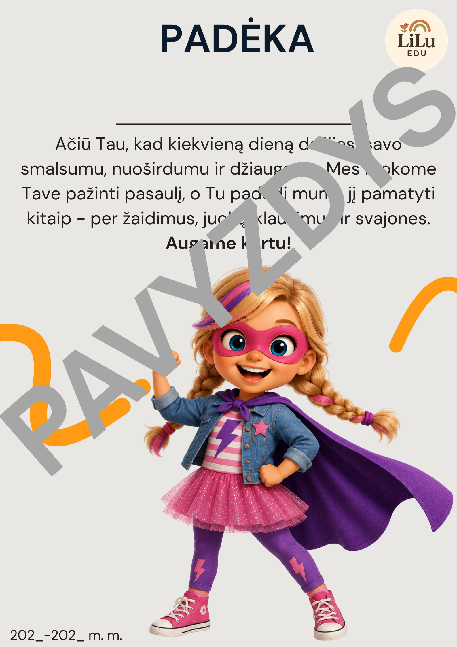Spalvingos superherojų padėkos vaikams su skirtingais mergaičių ir berniukų personažais, skirtos mokslo metų pabaigai.