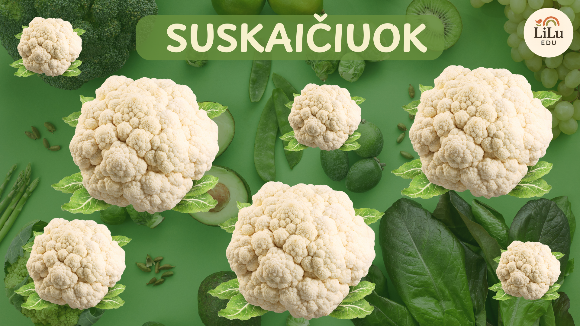 Atpažink ir suskaičiuok daržoves – 81 skaidrės ugdymo priemonė su 20 skirtingų daržovių rūšių.