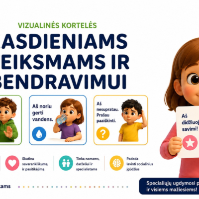 Vizualinės kortelės kasdieniams veiksmams ir bendravimui 3–6 metų vaikams.