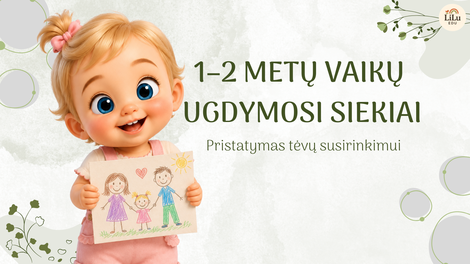 1-2 metų vaikų ugdymosi siekiai – 24 skaidrių pristatymas tėvų susirinkimui, parengtas remiantis Ikimokyklinio ugdymo programos gairėmis.