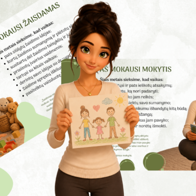 5–6 metų vaikų ugdymosi siekiai – 24 skaidrių pristatymas tėvų susirinkimui, parengtas remiantis Ikimokyklinio ugdymo programos gairėmis.