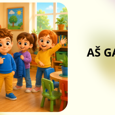 „Aš galiu!“ – skaidrės vaikams apie savarankiškumą darželyje, kasdienes situacijas ir pagalbą kitiems.