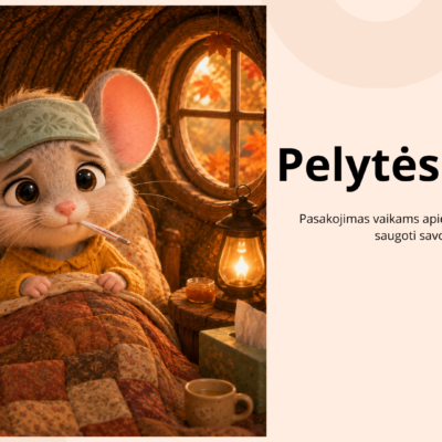 Skaidrės „Pelytės palata“ vaikams apie peršalimo ligas, virusus, rankų higieną ir sveikatos saugojimą.