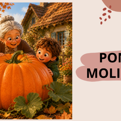 PDF priemonė vaikams „Ponas Moliūgas“ su 3D iliustracijomis apie moliūgo augimo kelią nuo sėklos iki rudens moliūgo, jo panaudojimą maistui, puošybai ir kūrybai.