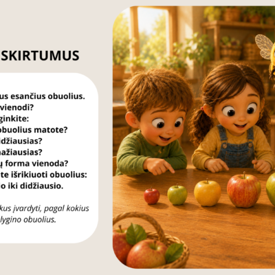 Skaidrės „Obuolio kelionė. Nuo obels iki mūsų stalo“ – ugdomoji priemonė 3–6 metų vaikams apie obuolio augimą, sandarą, tyrinėjimą, skaičiavimą ir ragavimą.