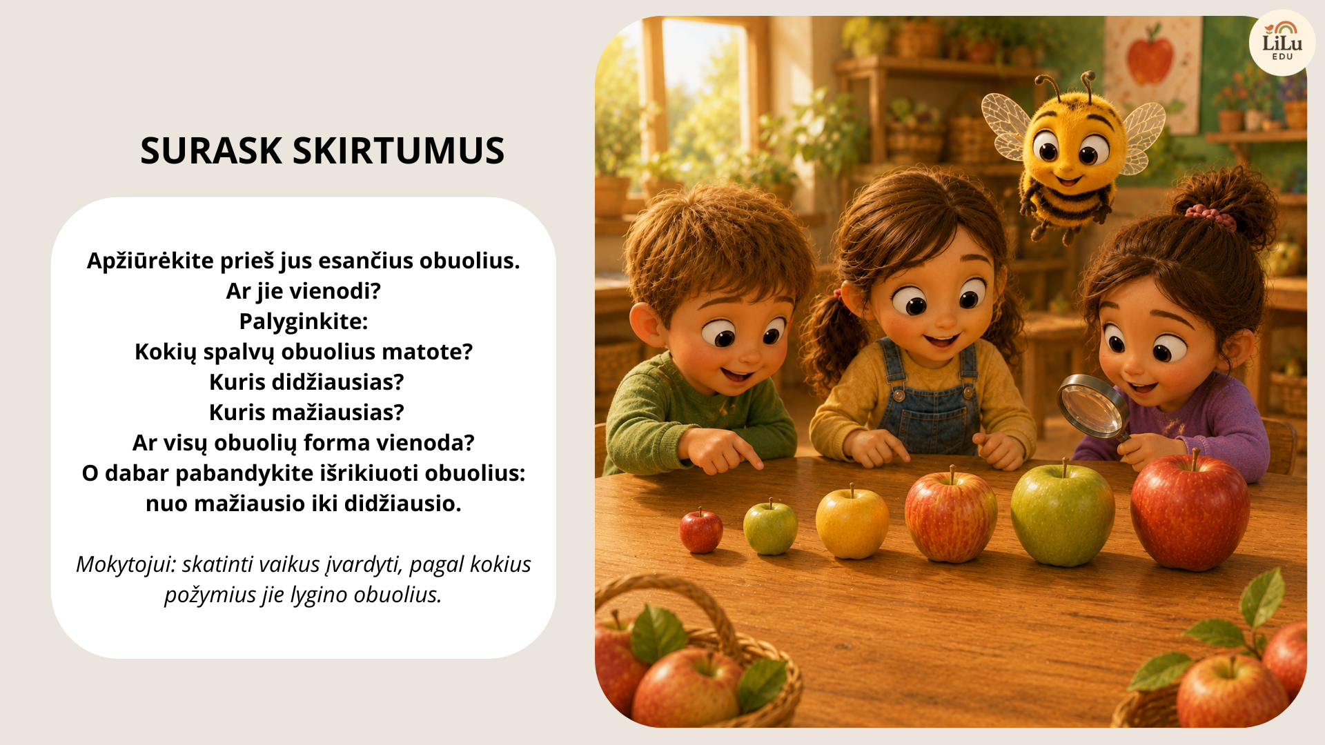 Skaidrės „Obuolio kelionė. Nuo obels iki mūsų stalo“ – ugdomoji priemonė 3–6 metų vaikams apie obuolio augimą, sandarą, tyrinėjimą, skaičiavimą ir ragavimą.