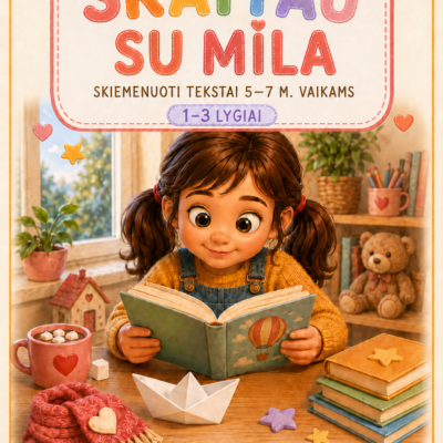 Ugdymo priemonė „Skaitau su Mila“ – skiemenuoti tekstai, klausimai ir užduotys 5–7 metų vaikams.