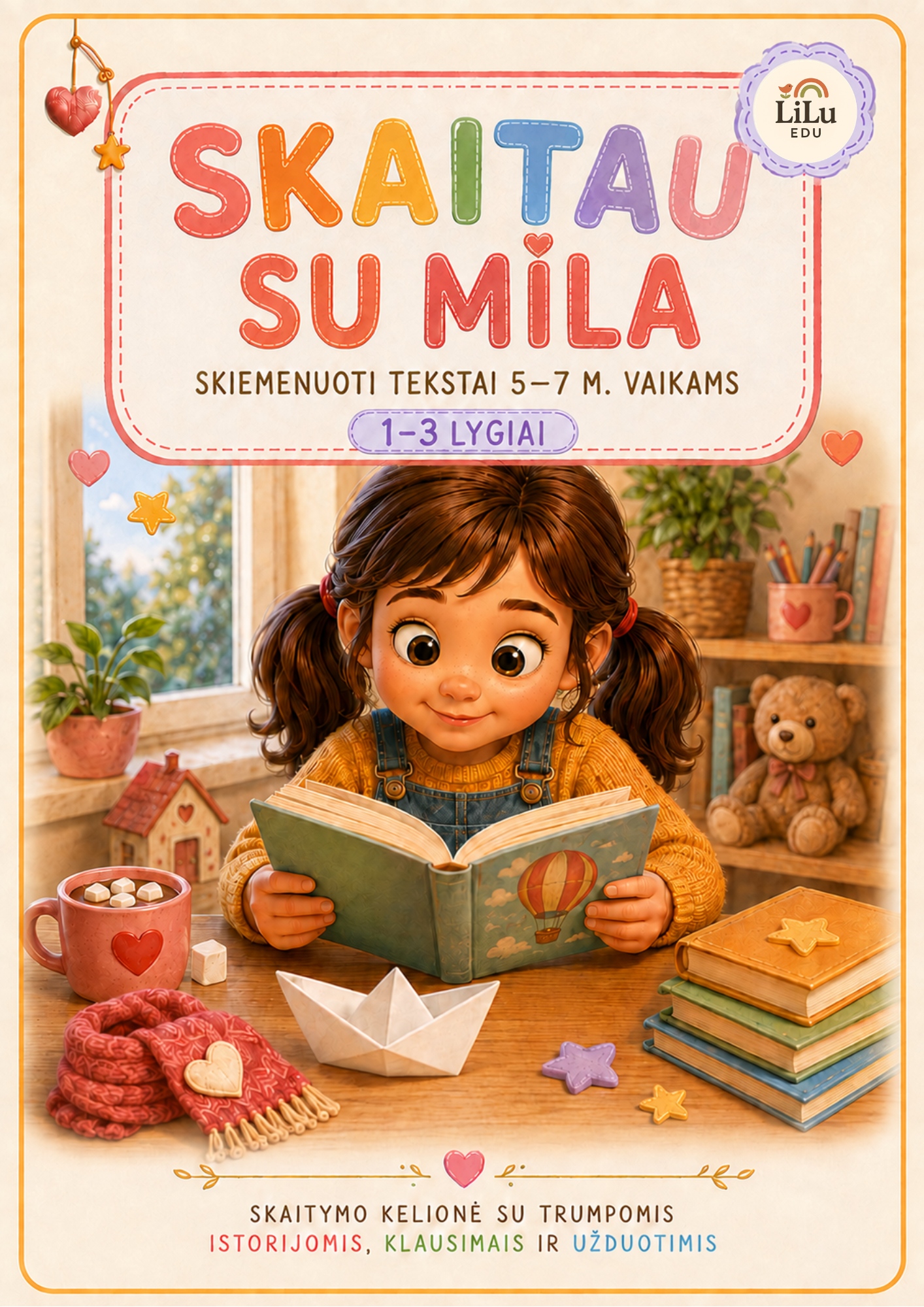 Ugdymo priemonė „Skaitau su Mila“ – skiemenuoti tekstai, klausimai ir užduotys 5–7 metų vaikams.